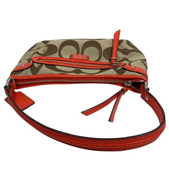 COACH Signature Canvas Orange Leather Shoulder Crossbody Bag w/ Tag F24063 EUC - Picture 13 of 16